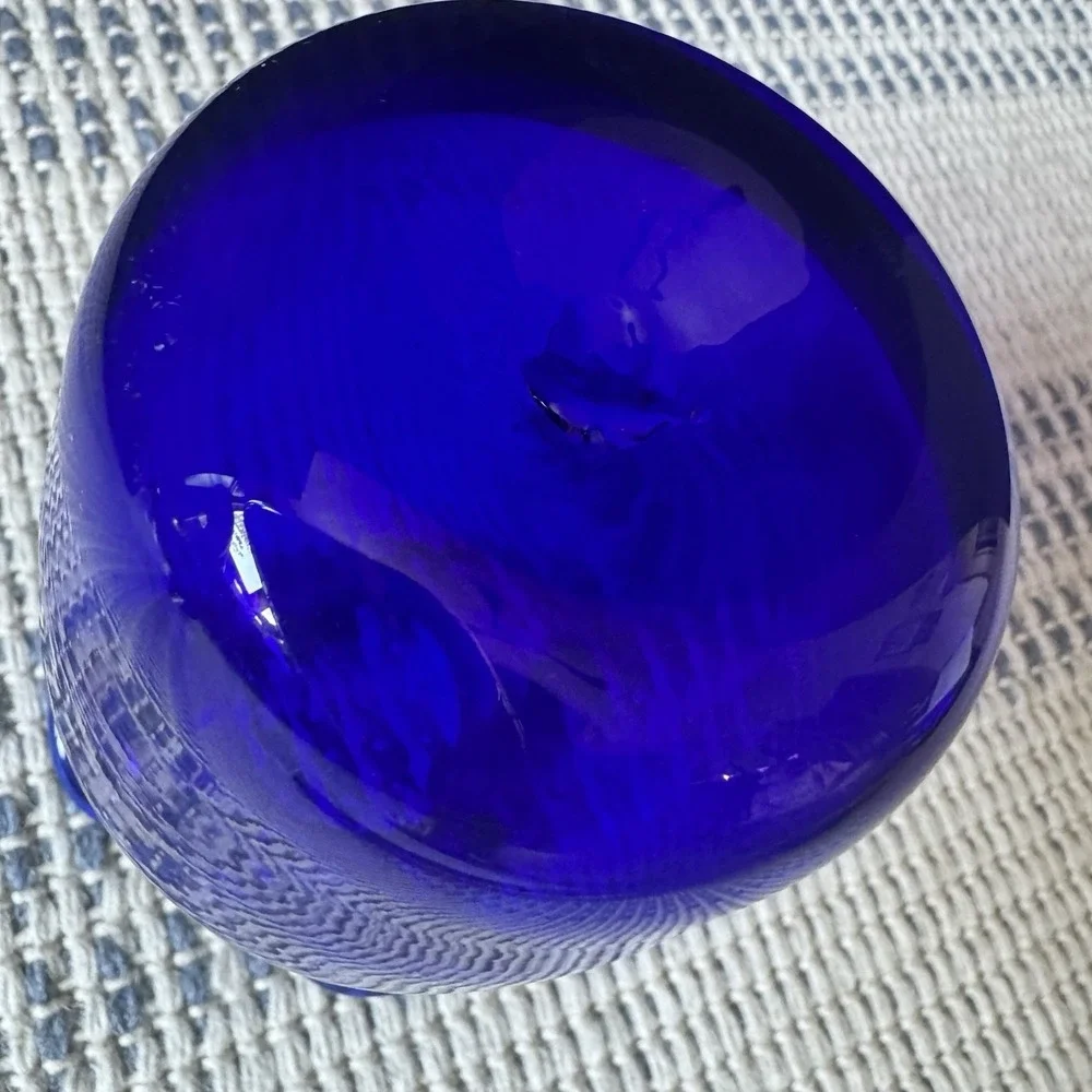 Stunning Vintage Cobalt Blue Ruffled Rim Glass Vase With Bottom Pontil Marking